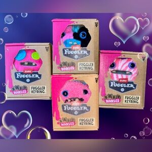 Set Of 4 Fuggler Baby Pinkles 3.5" Plush Toy Key Rings Funny Ugly Monster Sealed